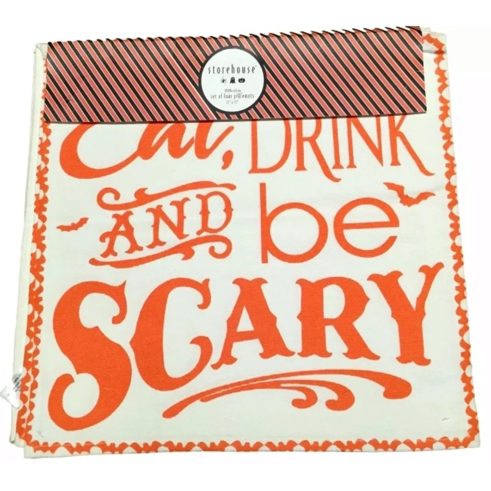 New Set of 4 Halloween Placemats Eat Drink & Be Scary Halloween Party